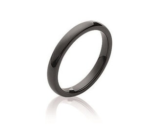 Bague céramique noire lisse, simple 3mm