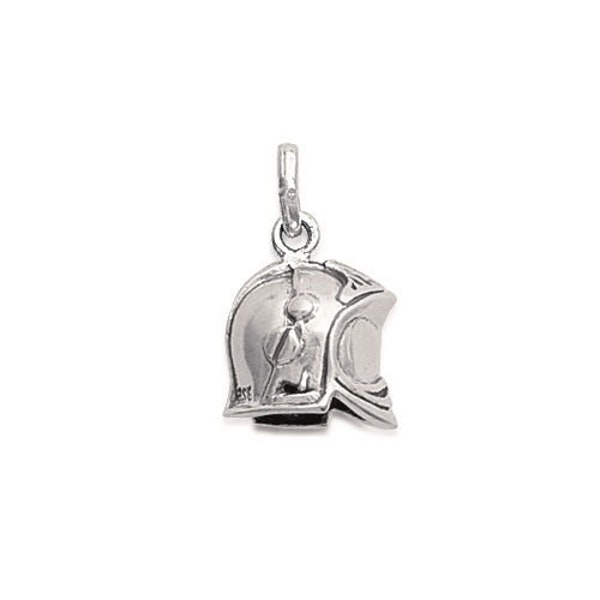 Pendentif Casque de Pompier Argent 925 / Rhodié - pendentif pompier - médaille pompier - chaine et pendentif pompier - collier pompier