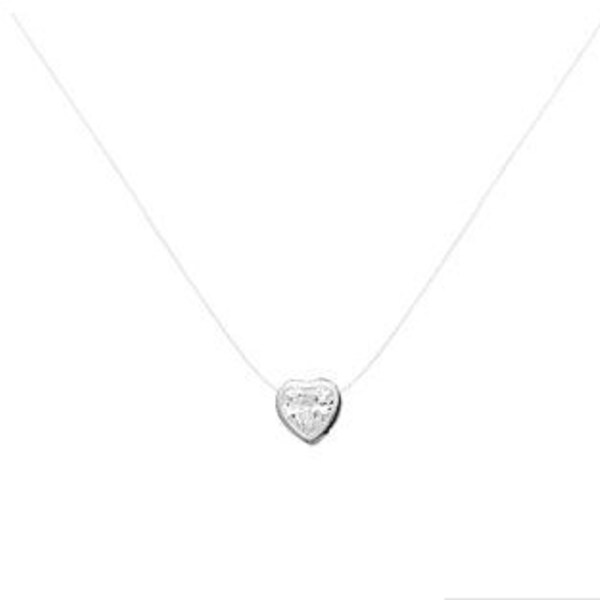 Collier transparent Coeur strass argent 925 rhodié