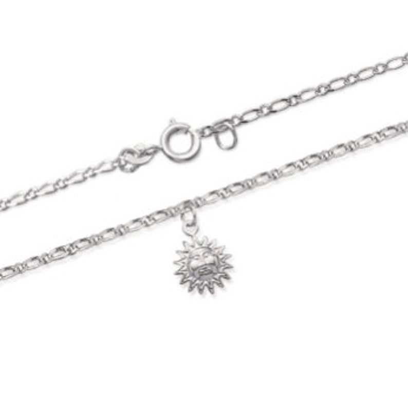 Rhodium 925 silver Sun anklet chain image 1