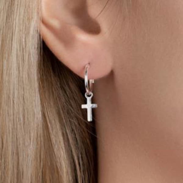 Boucles d'oreilles Mini Créoles Croix Argent 925 - BO