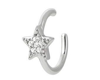 Bague d'oreille Boucle Non piercing Boucle cartilage sans trou Argent 925 Rhodié + étoile OZ