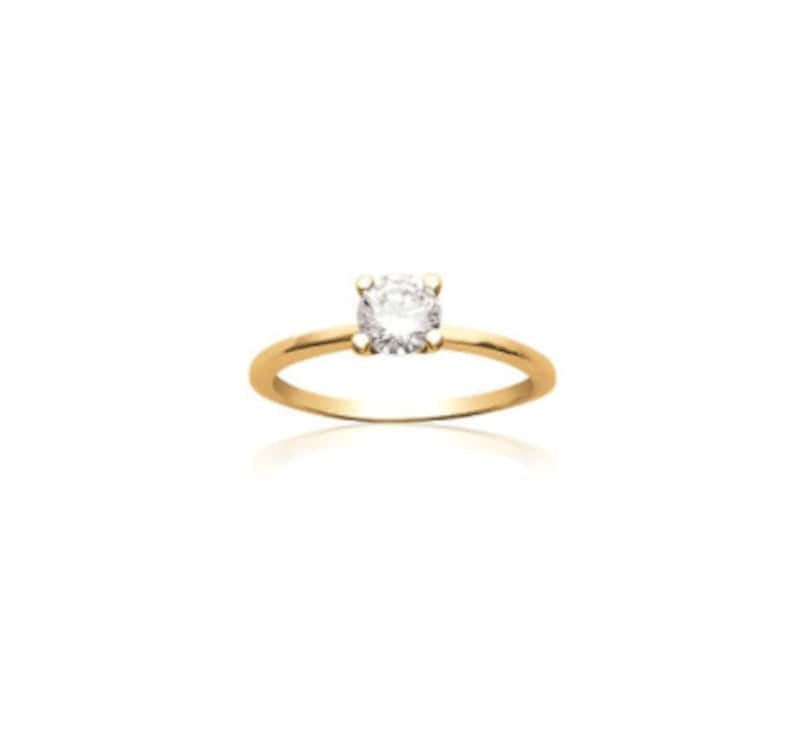 Bague solitaire en plaqué or 750/000 18 carats et oxyde de zirconium griffé. Solitaire Femme Fiançailles Mariage image 4