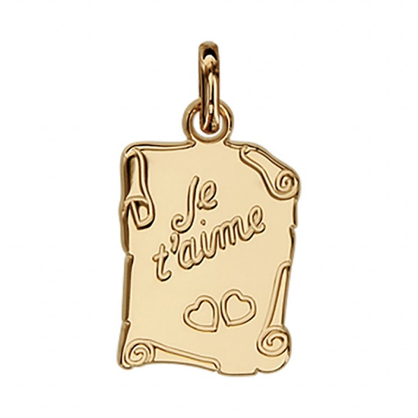 Pendentif Parchemin Je t'aime en Plaqué Or