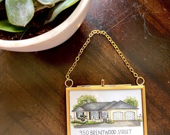 Custom Home Portrait Ornament Gold Frame