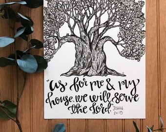 As For Me and My House, We Will Serve the Lord// Watercolor Scripture Print// Joshua 24:15