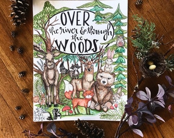 Over the River and Through the Woods// Woodland Themed Nursery Artwork// Nursery Wall Art