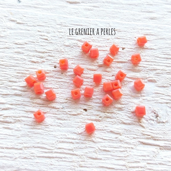 25 CUBIC Beads 2 mm Coral Orange