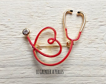 Broche Stéthoscope Rouge et Or