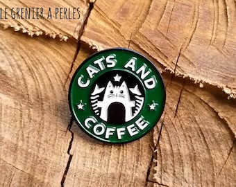 Pin's Cats and Coffee * Pin's en métal émaillé