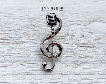 Pin's Note de musique et micro Argent