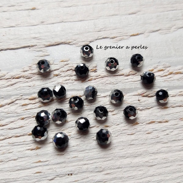 20 Perles Abacus 6 mm Noir et Argent