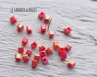 25 square cube beads Red AB