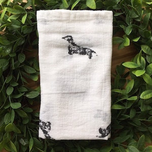 Dachshund - Mini Blanket - Swaddle Blanket - Lovey - Cotton - Hand Stamped - Vintage Inspired - You Pick Paint Color