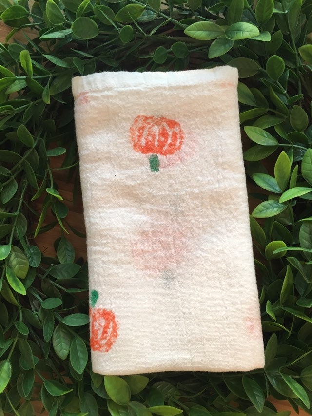 PUMPKIN - Baby Blanket - Swaddle Blanket - Orange - Cotton - Hand Sta…