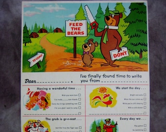 RaRe 1961 Kellogg's Hanna Barbera Oversized POSTCARD RaRe Yogi CAMP CHECKLIST Krispies Tony Tiger Cereal Premium
