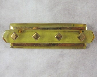 Deco LUCITE Brooch - Art Deco Light Applejuice Lucite with Brass Embellishments - Large 3.5 Inches long Apple Juice Broach