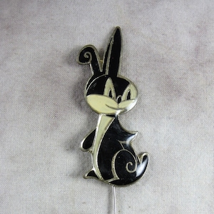 Enameled Stickpin - Animated Rabbit - Jewelry Brooch Broach Hat Pin - Black & White