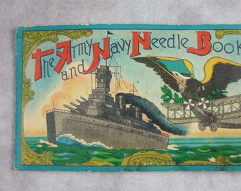 ARMY and NAVY Needle Book - Sewing - Made in Occupied Japan - Great Graphics - Militaria