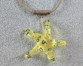 Lucite STARFISH Necklace on Cord - SMS - With Blue Rhinestone accents - Jewelry - Seaside - Ocean - Seashore - Beach