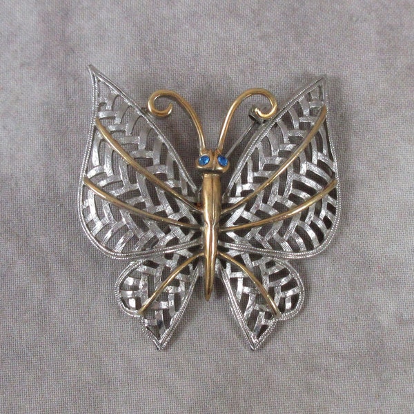 BUTTERFLY Brooch Broach Pin Insect Jewelry - Vintage Avon Two-Toned Gold Silver