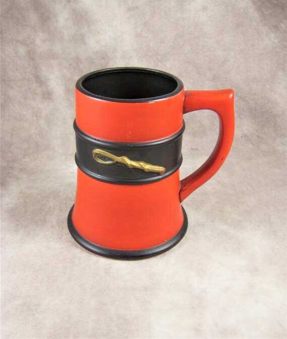 1960s Ceramic Mug by LEGO Large Striking Red Black Equestrian