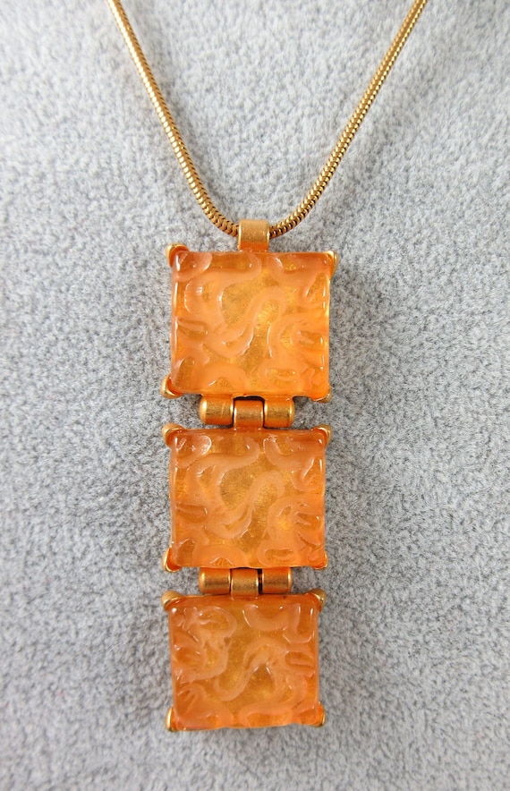 ISAKY PARIS France - Signed - Modern PEACH Glass Triple Necklace 