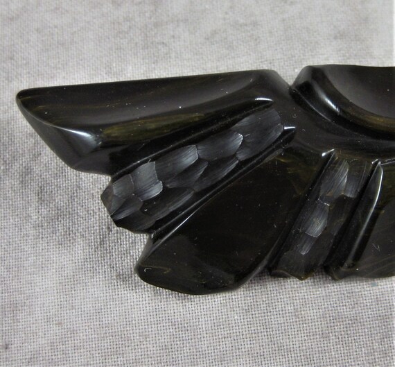 BAKELITE Deep Carved Large Black Brooch - Broach … - image 4