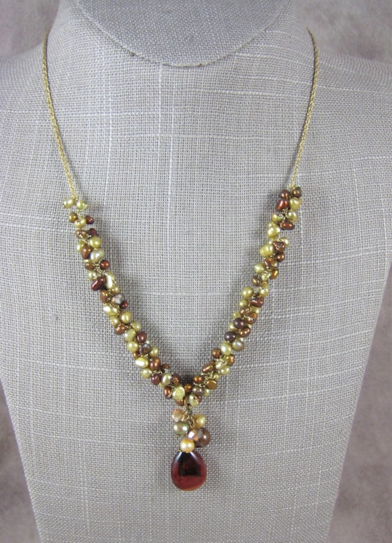 Freshwater Pearl Necklace - Multicolor Copper and 