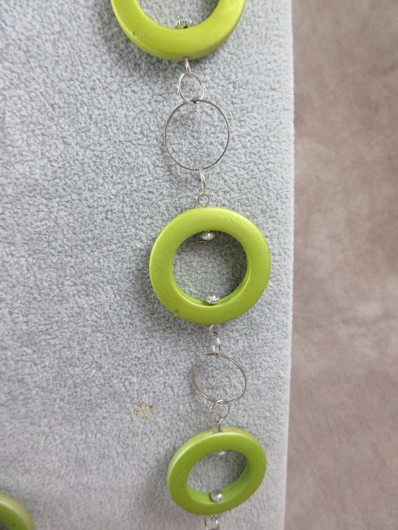NECKLACE Lime GREEN Circles with Silver Links - J… - image 2