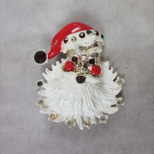 Vintage SANTA CLAUS Christmas Brooch Pin - Jewelry Book Piece - Large Xmas Broach - 2&quot; x 1 3/4&quot; Holiday Noel Enameled