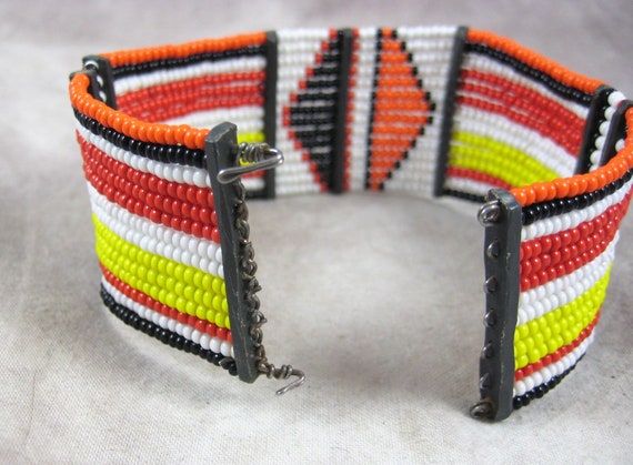 American Indian Style Beaded Bracelet - Glass See… - image 3