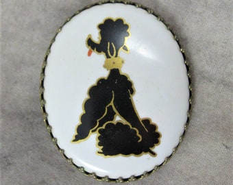 Ceramic BLACK POODLE Brooch Pin - Dog Jewelry Broach - Animal