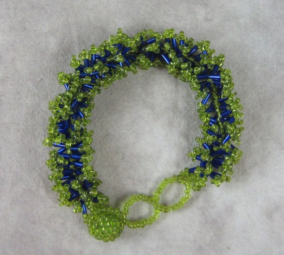 Bracelet Perles Verre Bleu-vert - Occasion En Excellent état, Sans Marque