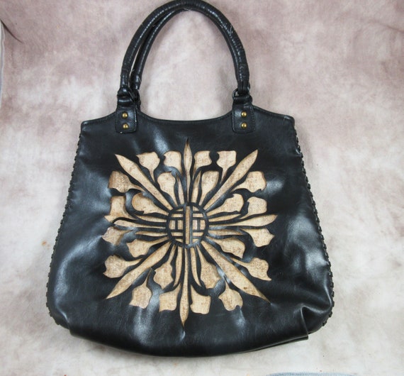 NINE WEST Cutout Flower Tote Bag Handbag - Black … - image 1