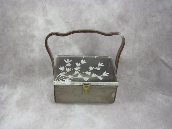 1950s Lucite Handbag - Thick Carved Clear Lucite L