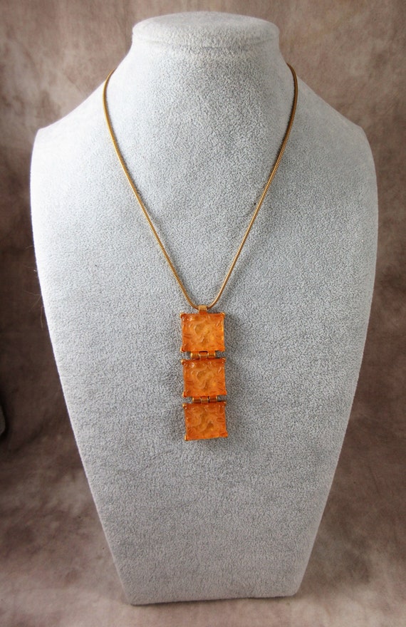 ISAKY PARIS France - Signed - Modern PEACH Glass Triple Necklace 