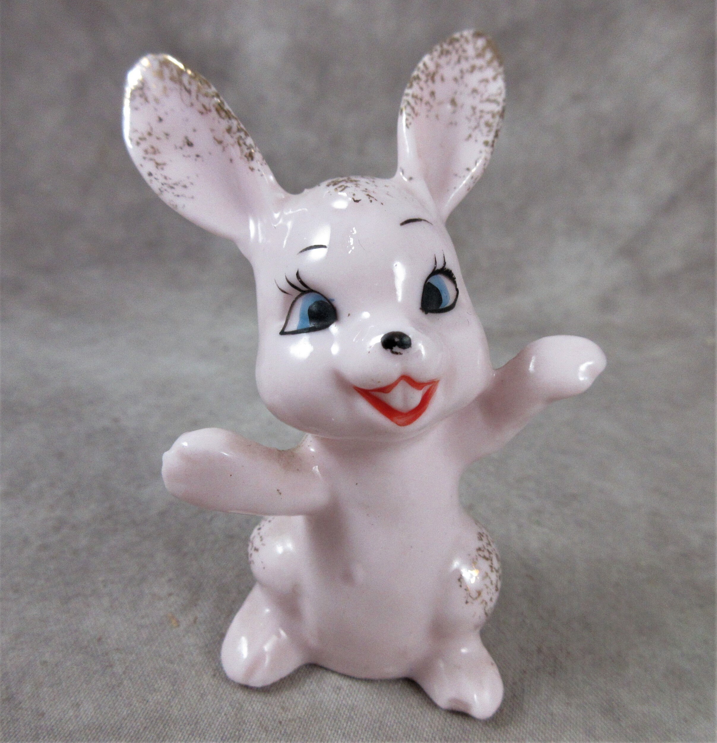 Ceramic Pink Bunny Rabbit - Vintage Big Eared - Gold