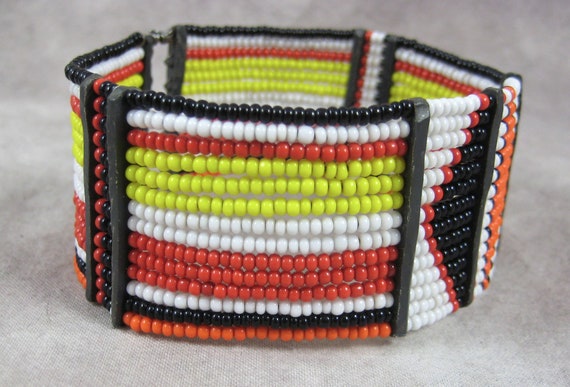 American Indian Style Beaded Bracelet - Glass See… - image 2