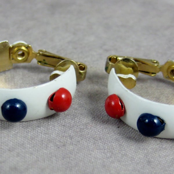 Mod Enameled Earrings - Red White Blue - Twiggy Go Go Hoops gogo - Jewelry