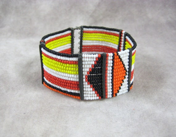 American Indian Style Beaded Bracelet - Glass See… - image 1