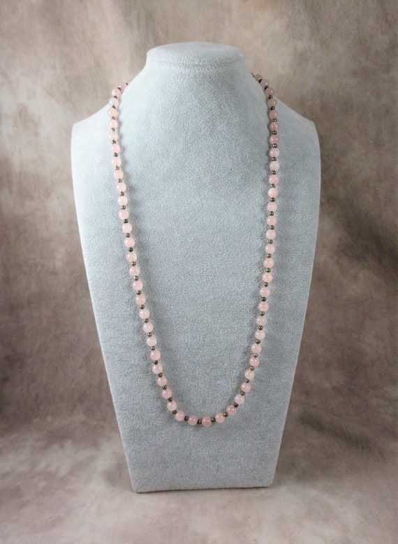30" Pale Pink Rose Quartz Bead Necklace (70 Beads)