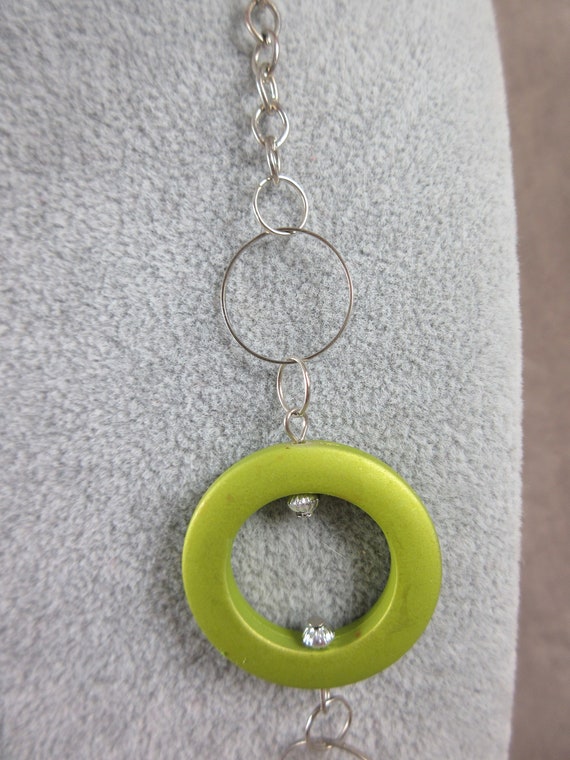 NECKLACE Lime GREEN Circles with Silver Links - J… - image 3