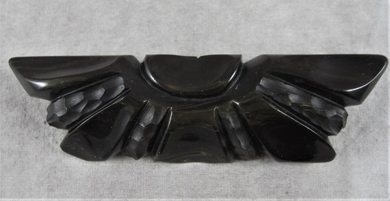 BAKELITE Deep Carved Large Black Brooch - Broach … - image 2