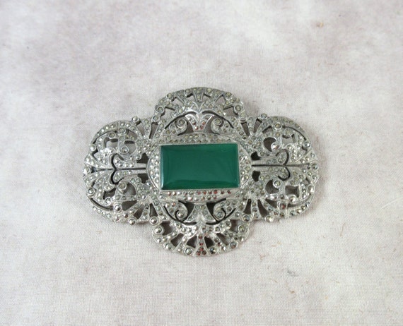 Green Agate & Marcasite Brooch Green Agate & Marcasite Brooch