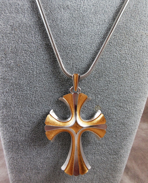 RaRe CROWN TRIFARI Stylized Cross Necklace on Ori… - image 1