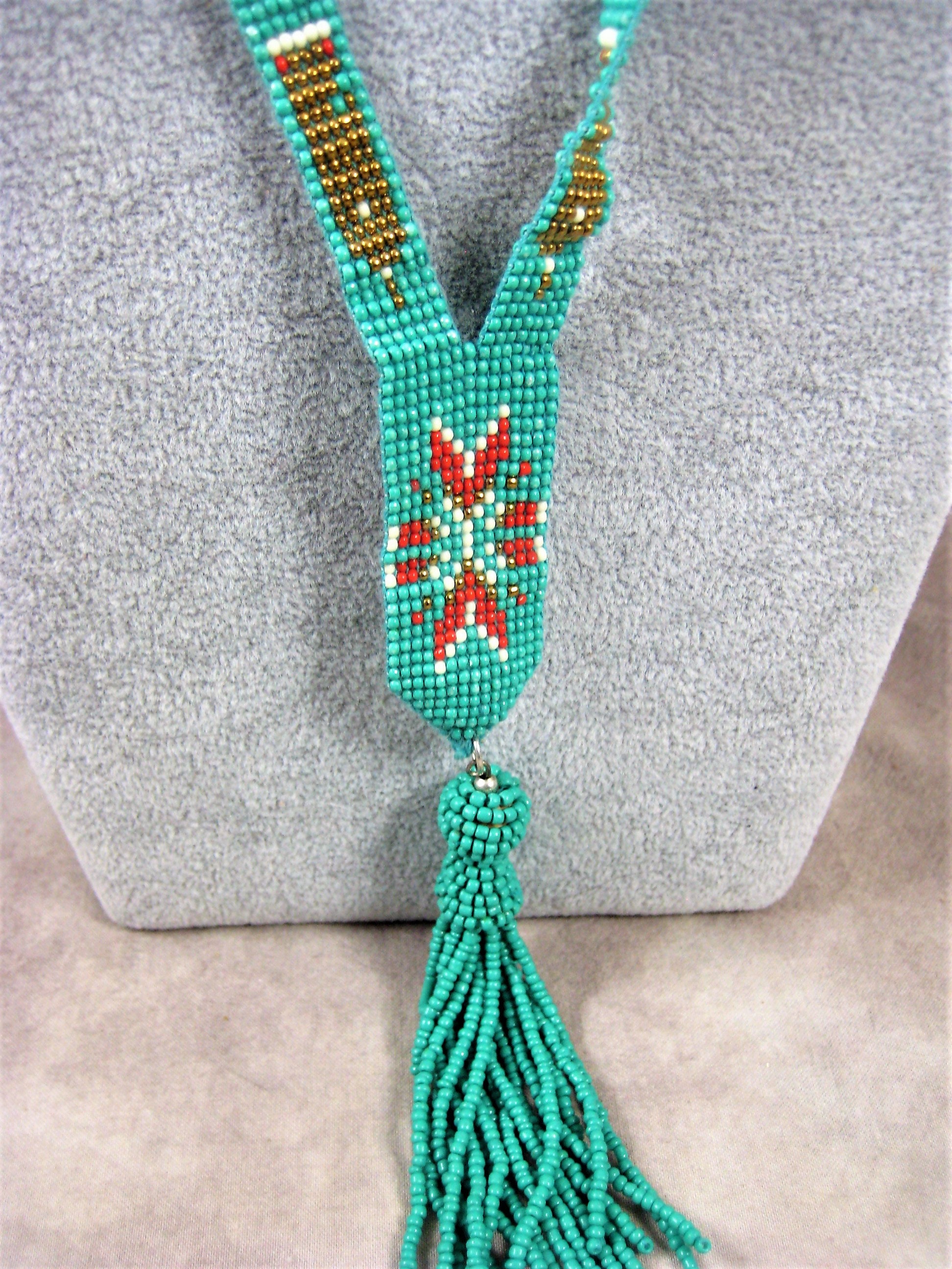 Boho beaded necklace with vintage textile - Designs By Origin