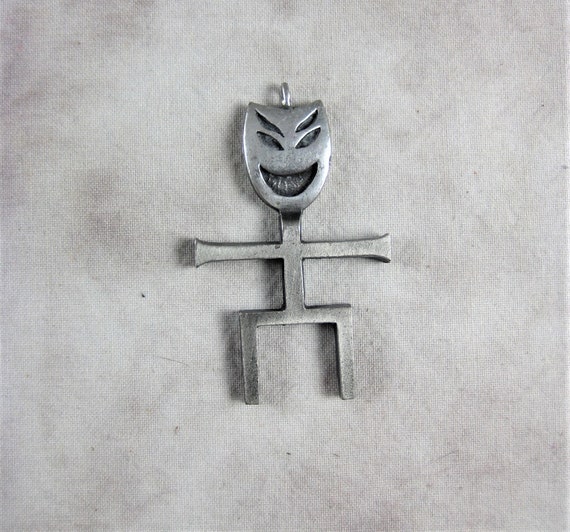 Silver Comedy Tragedy Theater Mask Man Pendant for