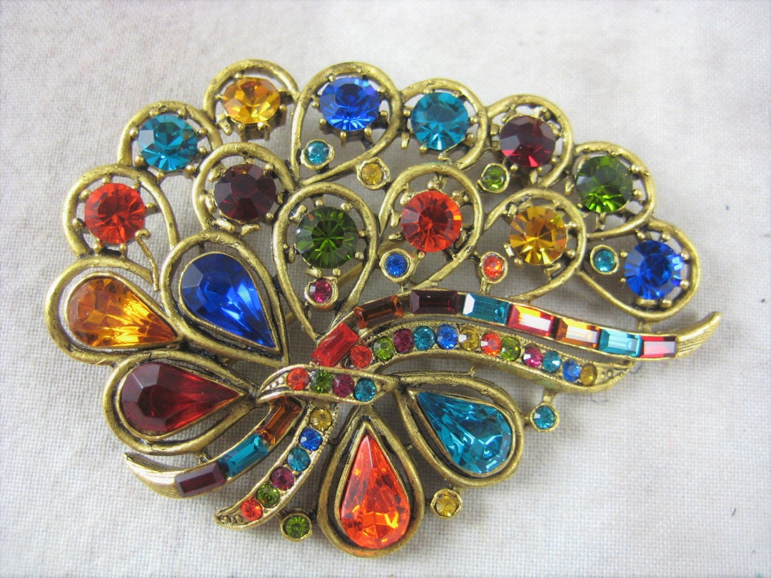 Colorful MULTI COLOR BROOCH Pin Broach Large, Sparkly and Festive 2.5 X ...