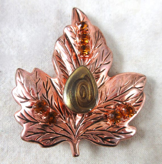 Copper (?) Maple Leaf Brooch Pendant Jewelry by 